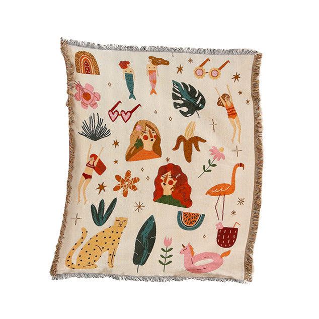 Artistic Sketch Throw Blanket, Camping Blanket, Leisure Blanket, Nap Blanket, Sofa Throw, Picnic Blanket, Bed End Blanket