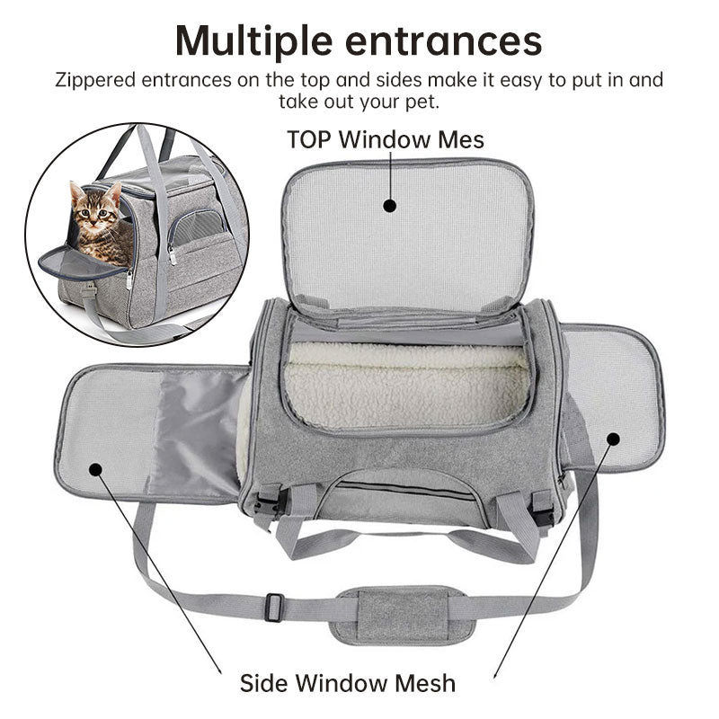 Foldable & Expandable Pet Carrier Bag - Mesh Breathable Cat/Dog Travel Bag, Convertible Crossbody Handbag for Small Pets